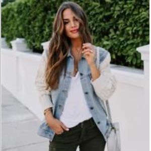 VICI COLLECTION Contrast Cable Knit Denim Jacket